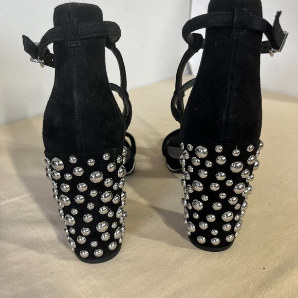 Kenneth Cole New York Sandals 8.5M Black Leather Upper Studded Deandra Suede - Picture 1 of 13